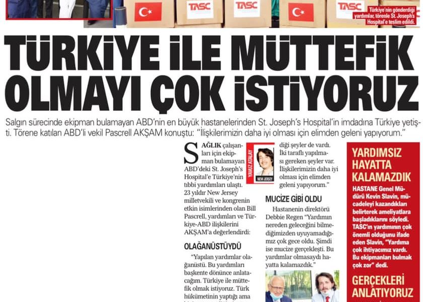 TASC’tan COVID-19 salgınında St. Joseph’s Hospital’e sağlık ekipmanı yardımı